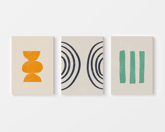 Retro Shapes Trio – Set of 3 Mid-Century Modern Wall Art Prints