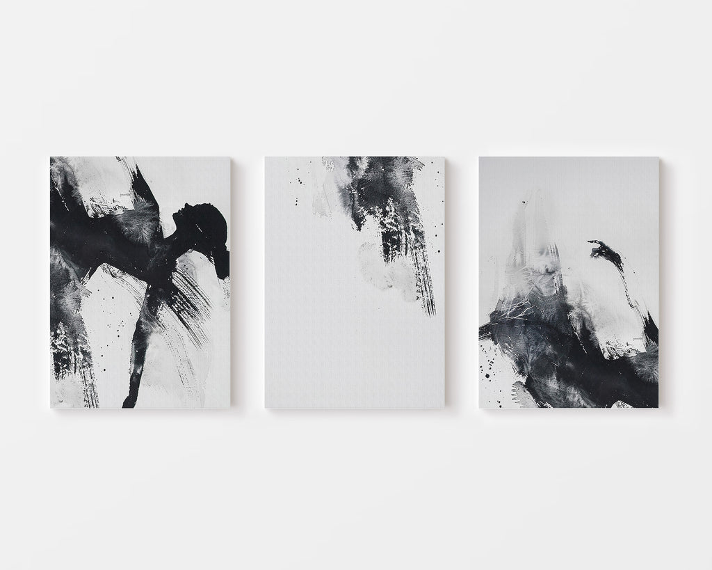 Black and white brushstroke abstract art – wall art set of 3 – Artrise canvas prints