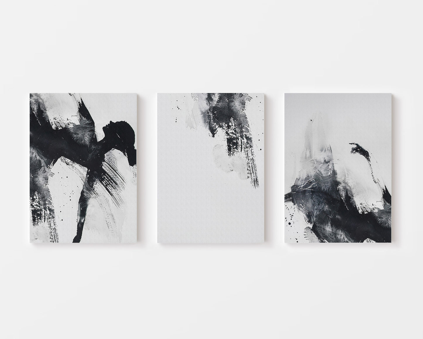 Black and white brushstroke abstract art – wall art set of 3 – Artrise canvas prints