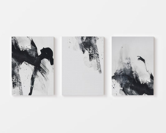 Black and white brushstroke abstract art – wall art set of 3 – Artrise canvas prints
