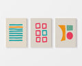 Retro Grid Shapes Trio – Set of 3 Mid-Century Modern Wall Art Prints