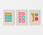 Retro Grid Shapes Trio – Set of 3 Mid-Century Modern Wall Art Prints