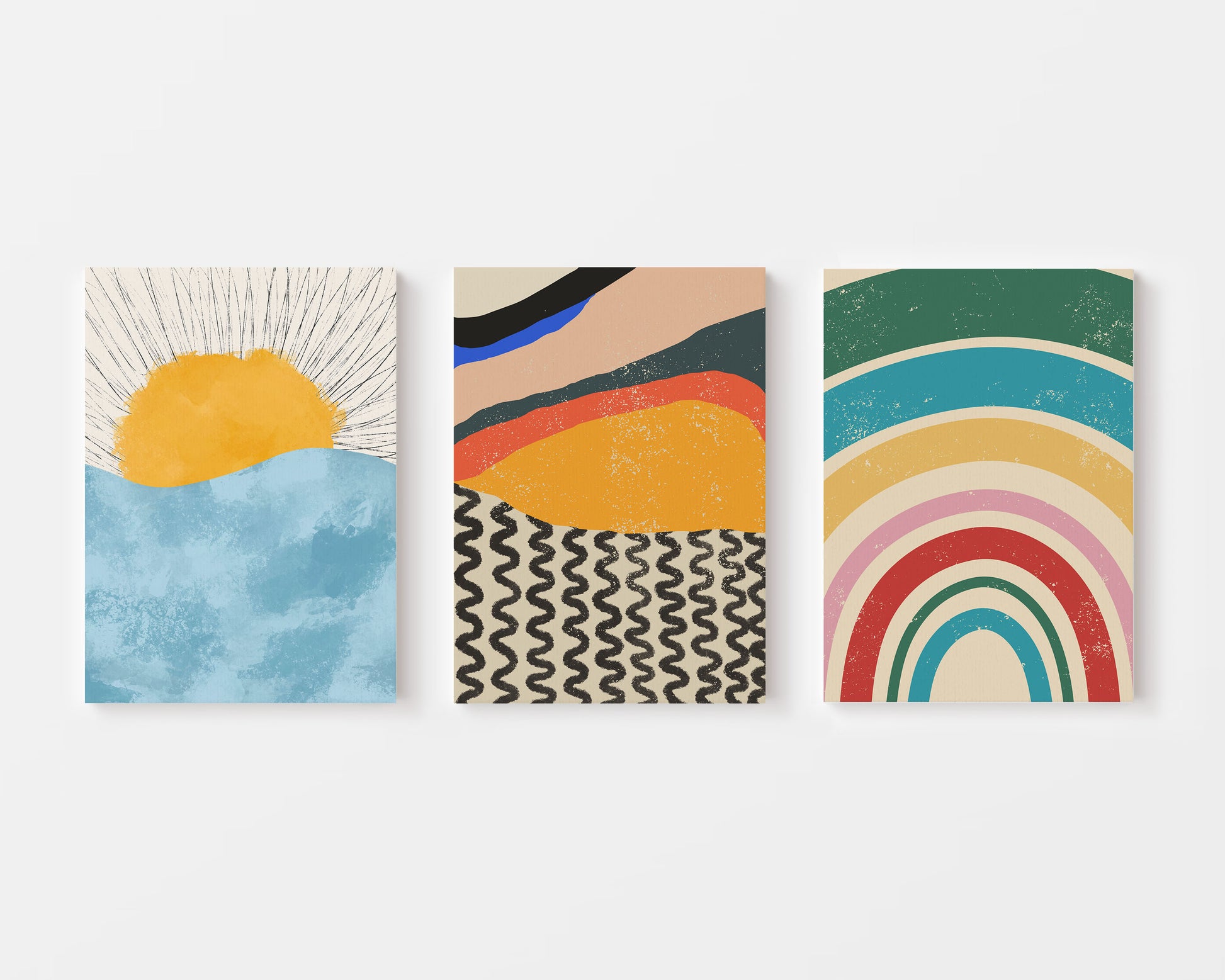 sunrise abstract paintings set of 3 