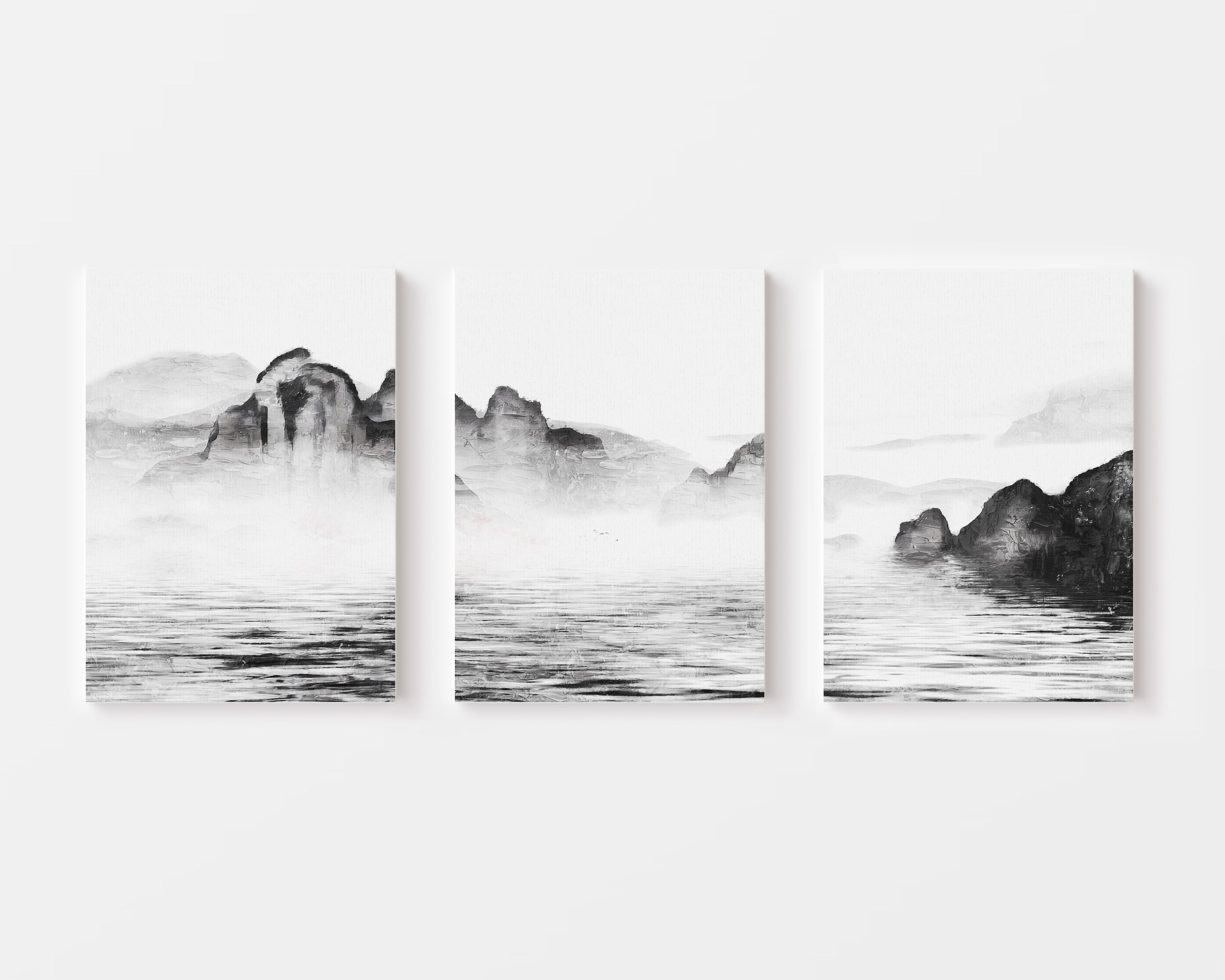 Misty Mountain Horizon Trio – Set of 3 Minimal Landscape Wall Art ...