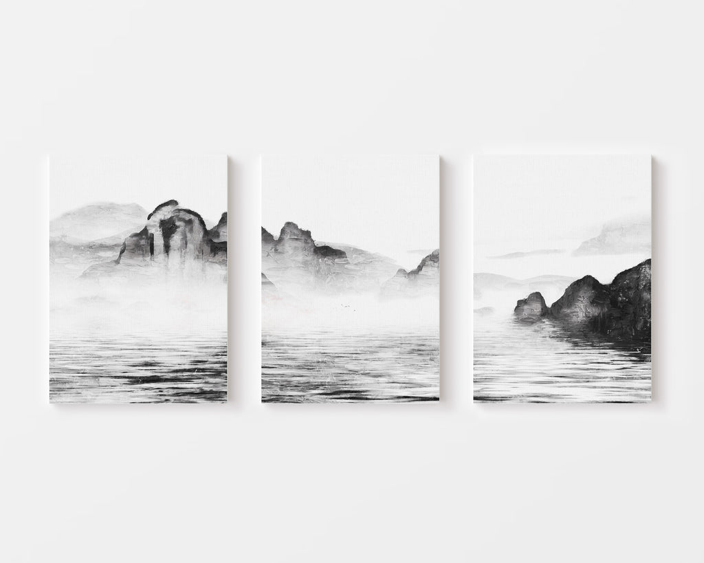 misty mountain landscape triptych wall art set