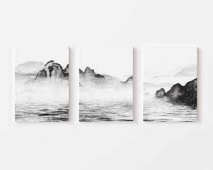 misty mountain landscape triptych wall art set