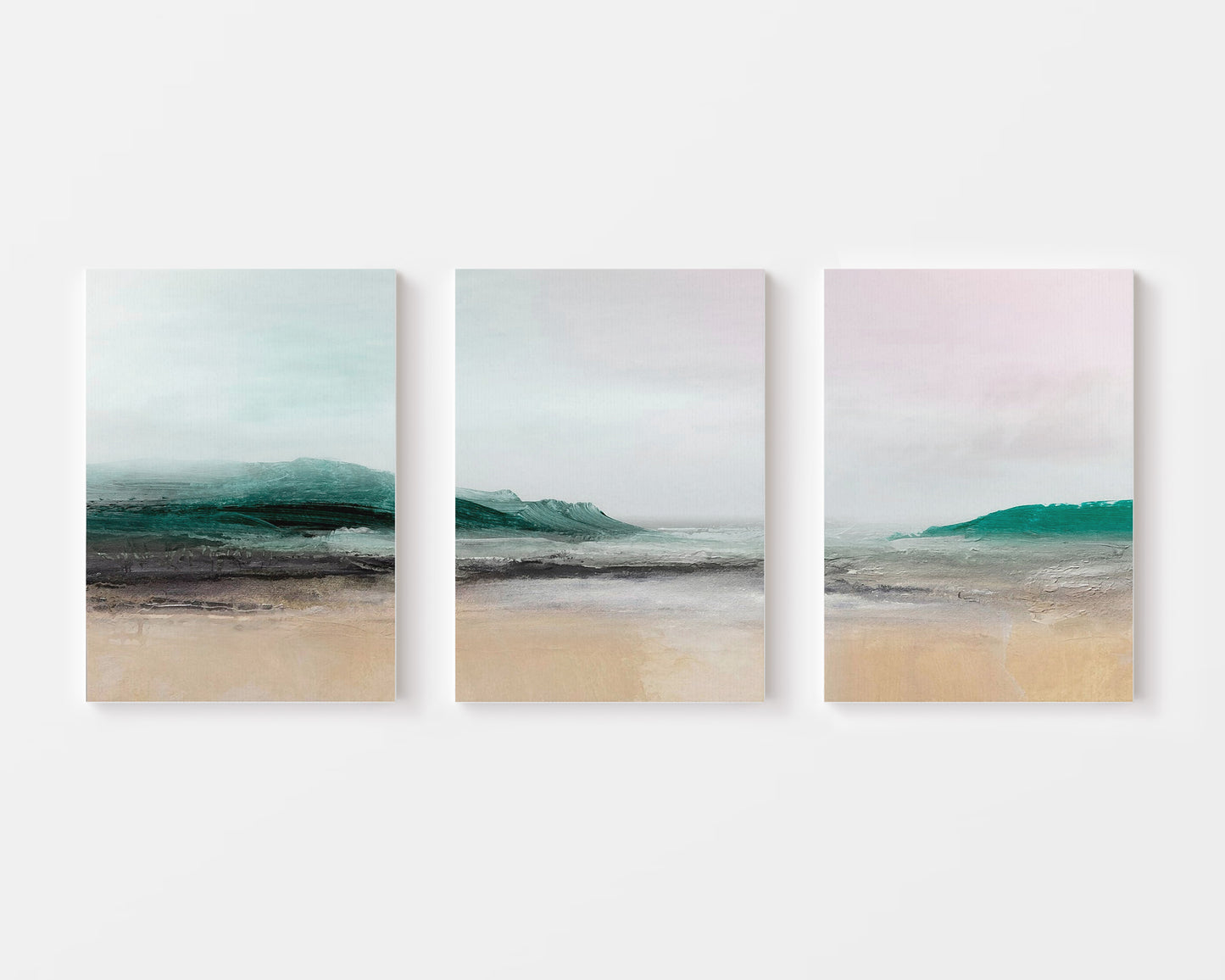 Teal and beige coastal abstract landscape – wall art set of 3 – Artrise canvas prints