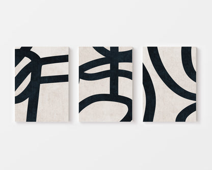 Black on beige bold line art abstract set of 3 wall art from Artrise.