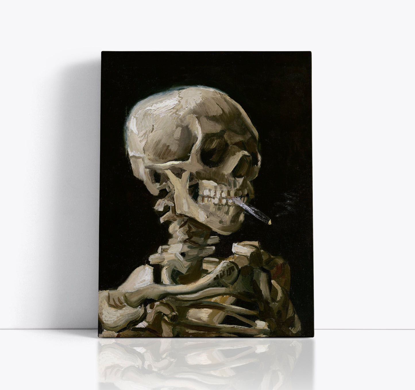 Head of a skeleton with a burning cigarette (1886) by Vincent Van Gogh // Wall Art Print - Artrise