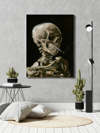 Head of a skeleton with a burning cigarette (1886) by Vincent Van Gogh // Wall Art Print - Artrise