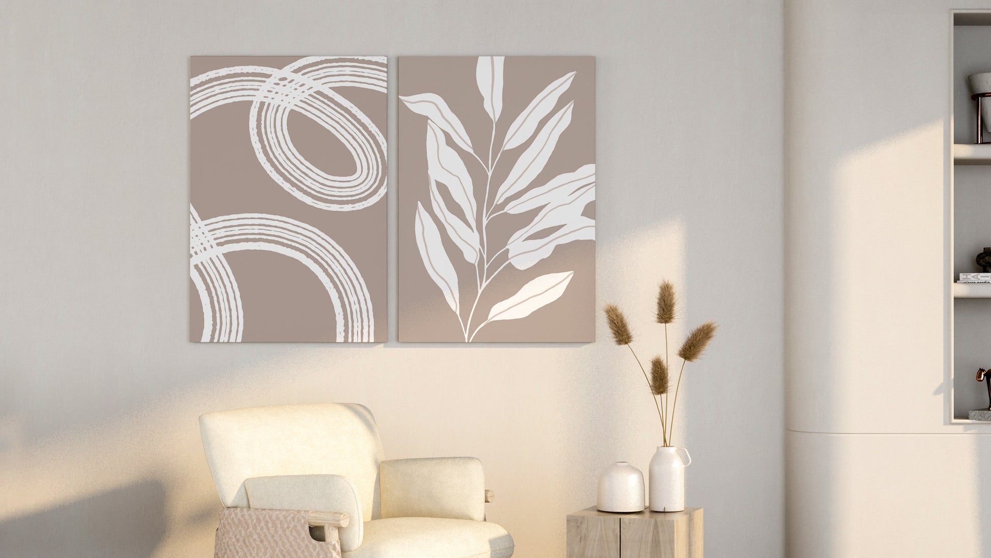 Beige minimal abstract line art wall art set of 2 – Artrise canvas prints