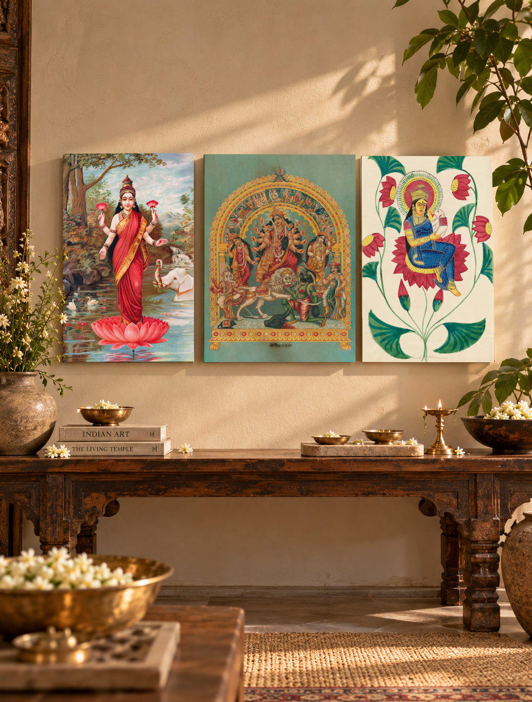 Shakti | The Divine Feminine - Maa Durga, Saraswati & Lakshmi | Set of 3 Canvas Art