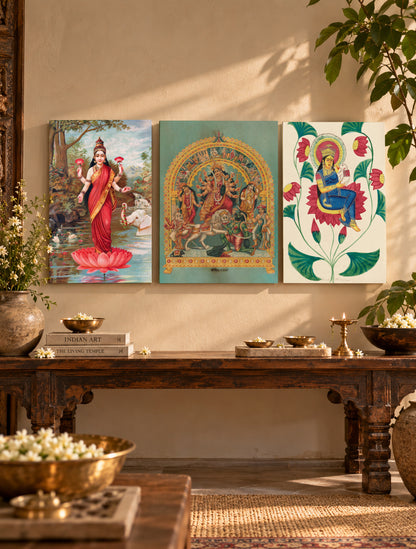 Shakti | The Divine Feminine - Maa Durga, Saraswati & Lakshmi | Set of 3 Canvas Art