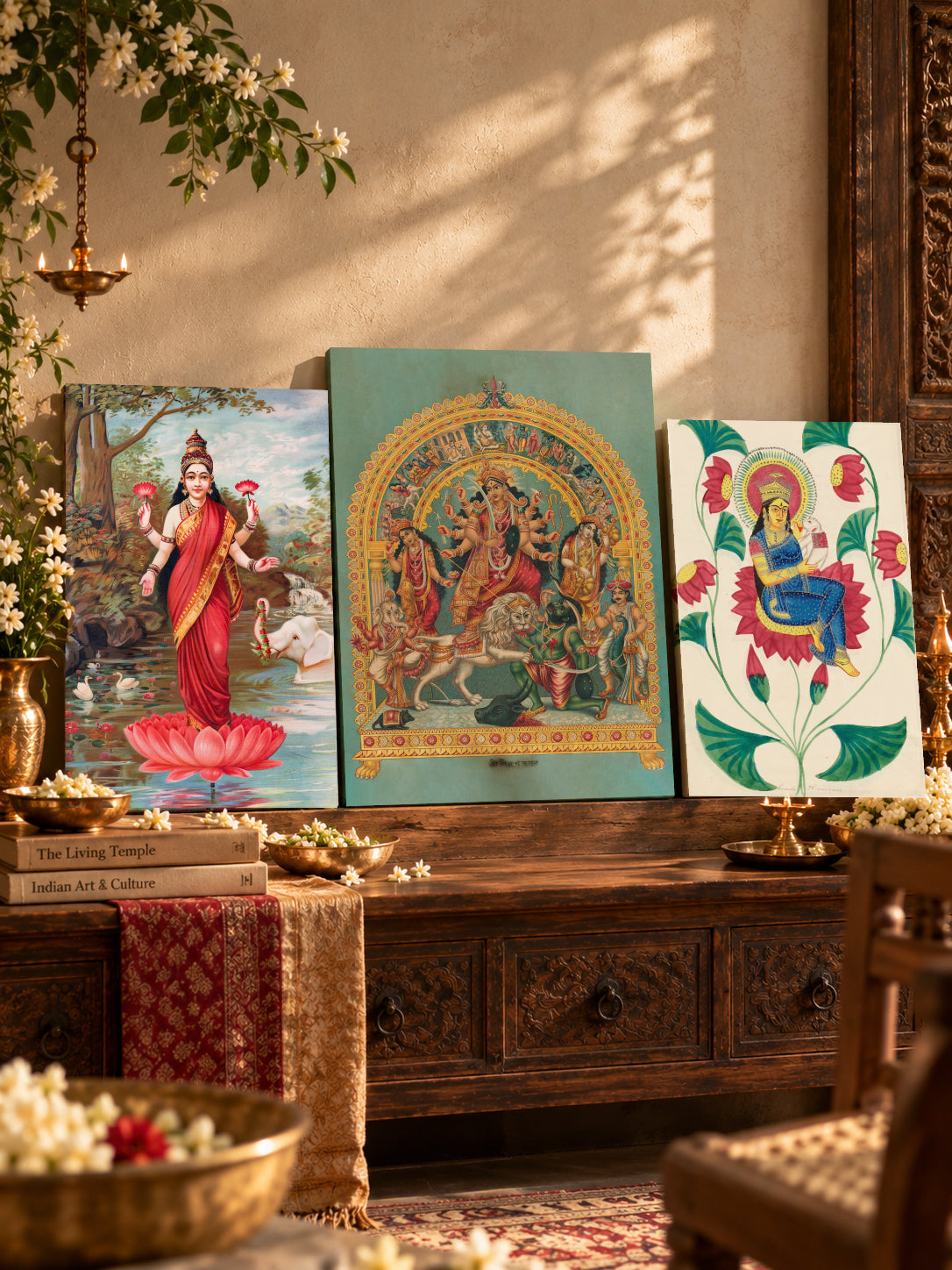 Shakti | The Divine Feminine - Maa Durga, Saraswati & Lakshmi | Set of 3 Canvas Art
