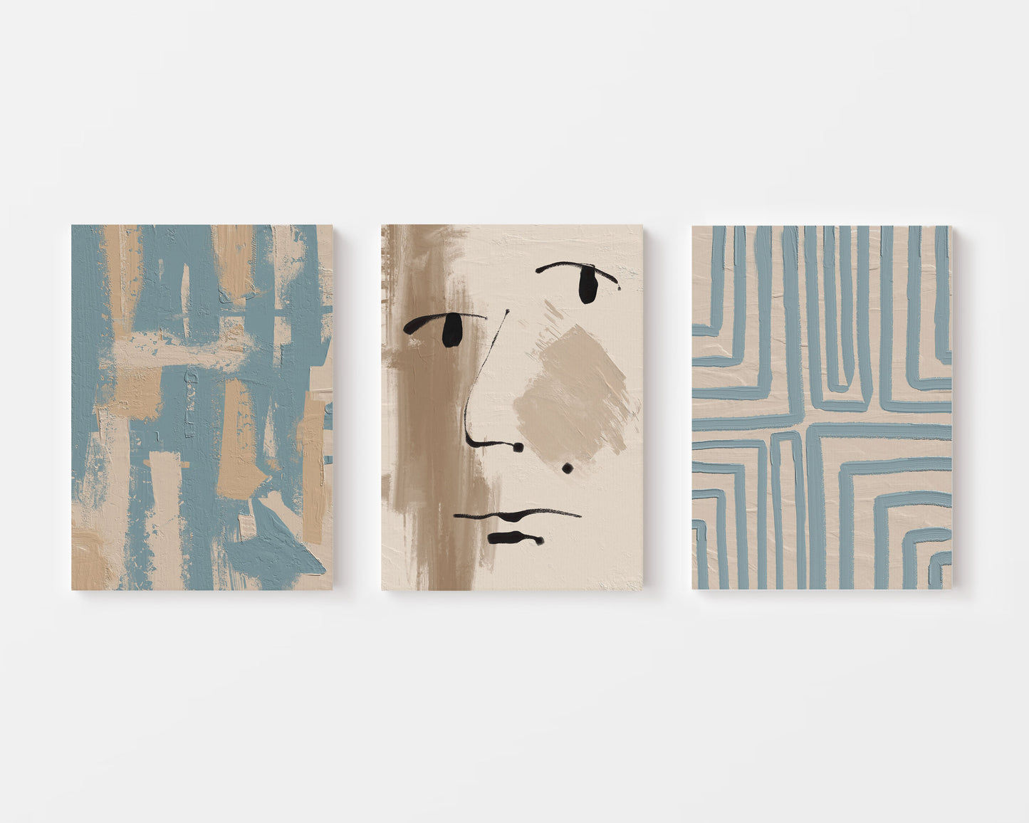 blue beige abstract paintings