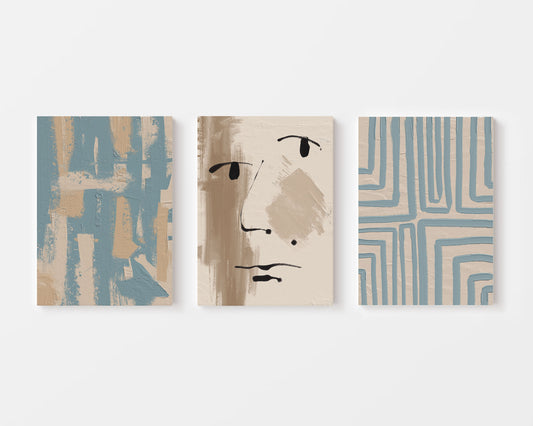 blue beige abstract paintings