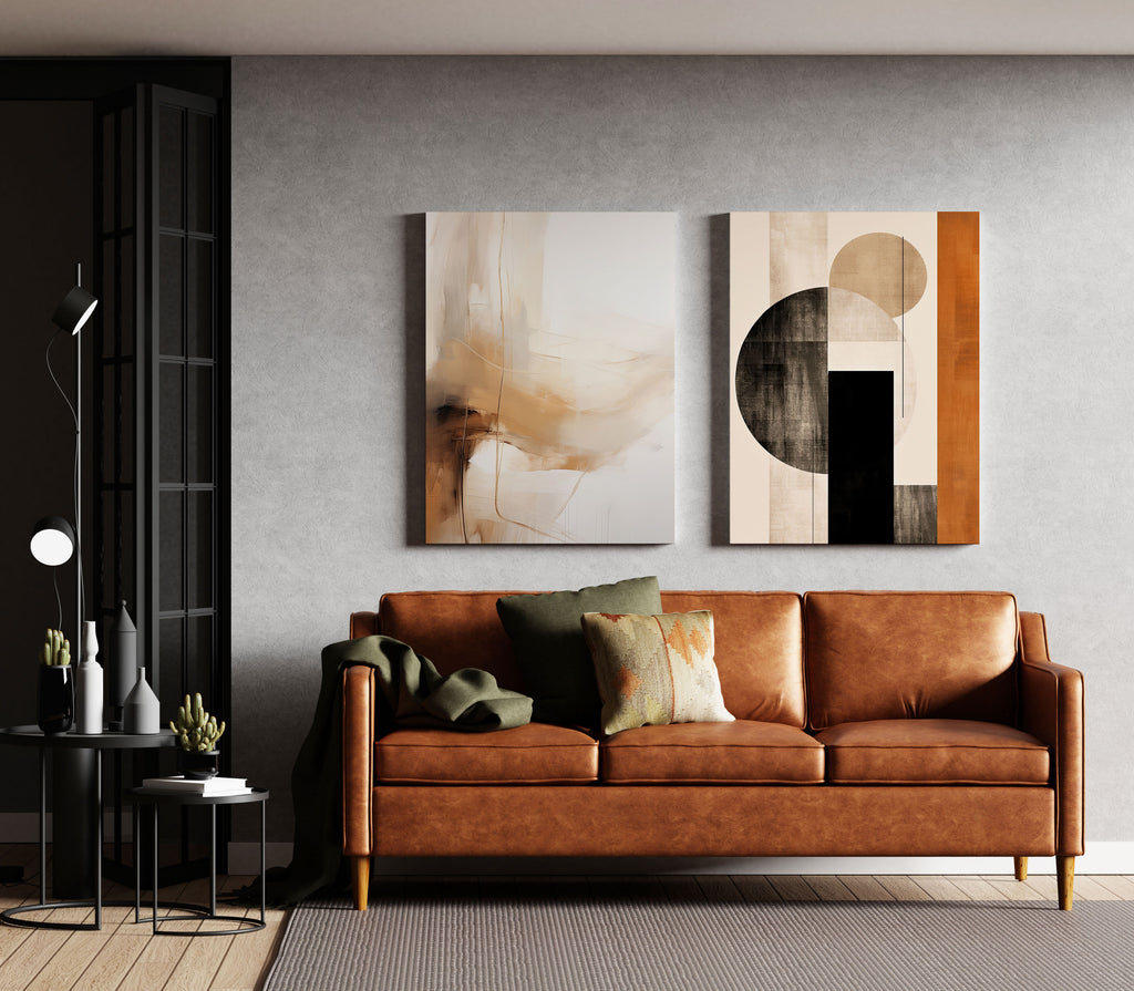 Beige Neutral Abstract & Geometric Shapes Art for luxury interiors