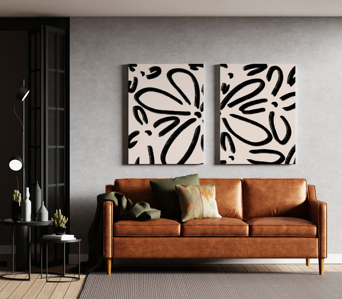Black brushstroke floral abstract – wall art set of 2 – Artrise canvas prints