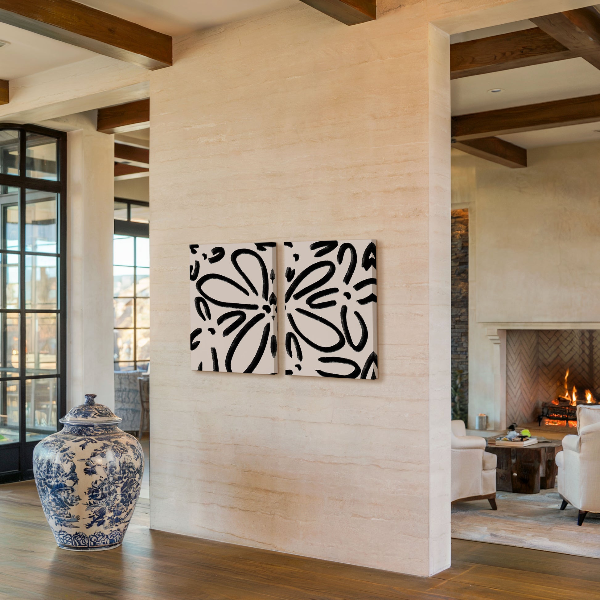 Black brushstroke floral abstract – wall art set of 2 – Artrise canvas prints