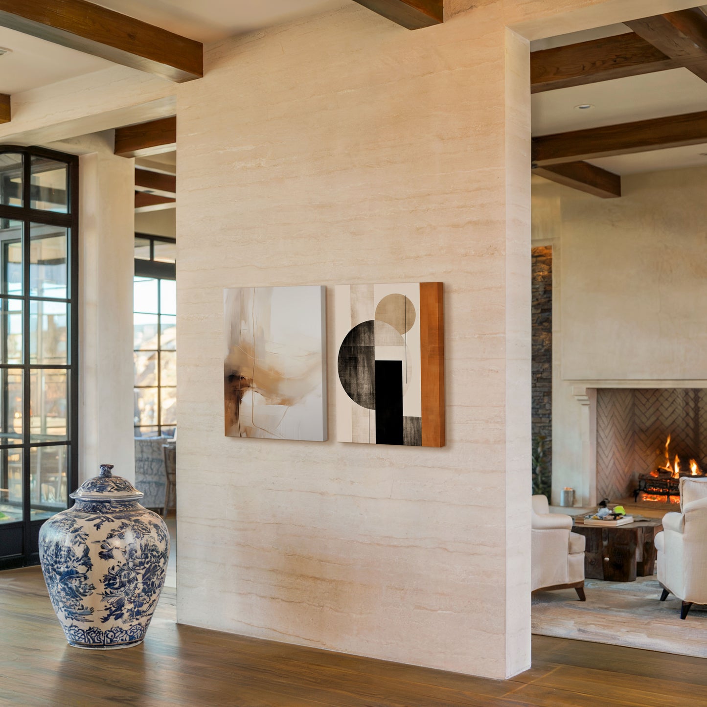 Beige Neutral Abstract & Geometric Shapes Art for luxury interiors