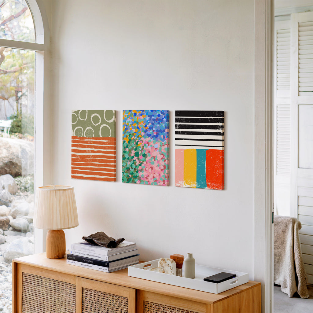 vibrant colourful wall art set of 3