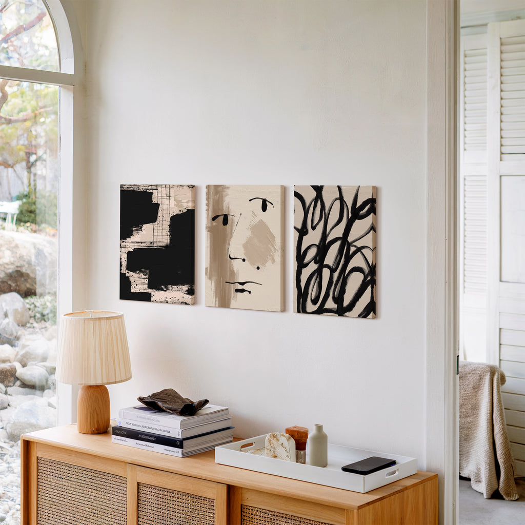 Minimal abstract set of 3 paintings