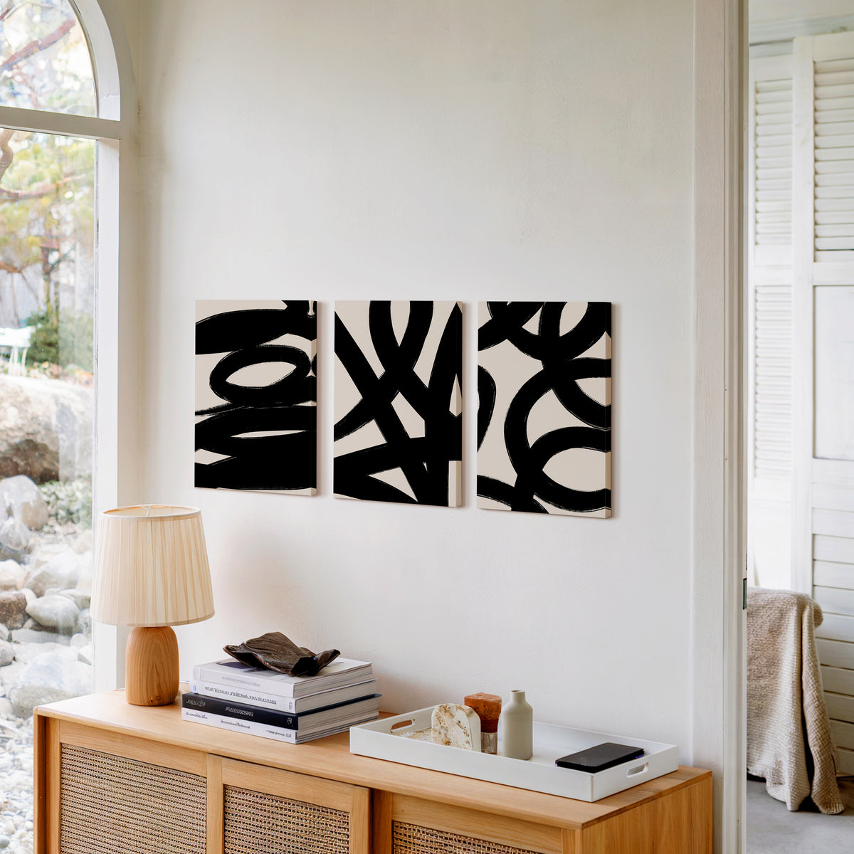 black abstract brushstroke wall art set