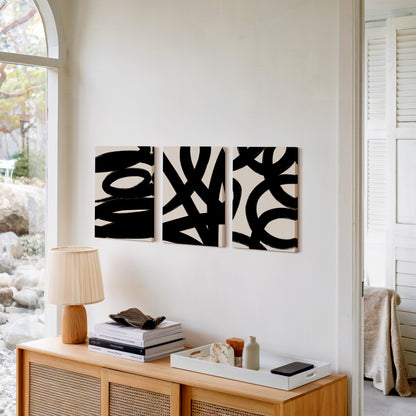 black abstract brushstroke wall art set