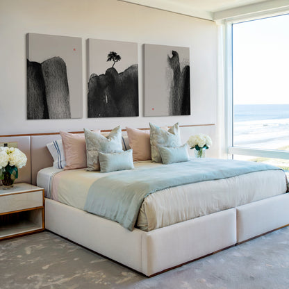 japanese ink wash sumi e set of 3 paintings