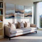 Soft coastal abstract in beige and blue – wall art set of 3 – Artrise canvas prints
