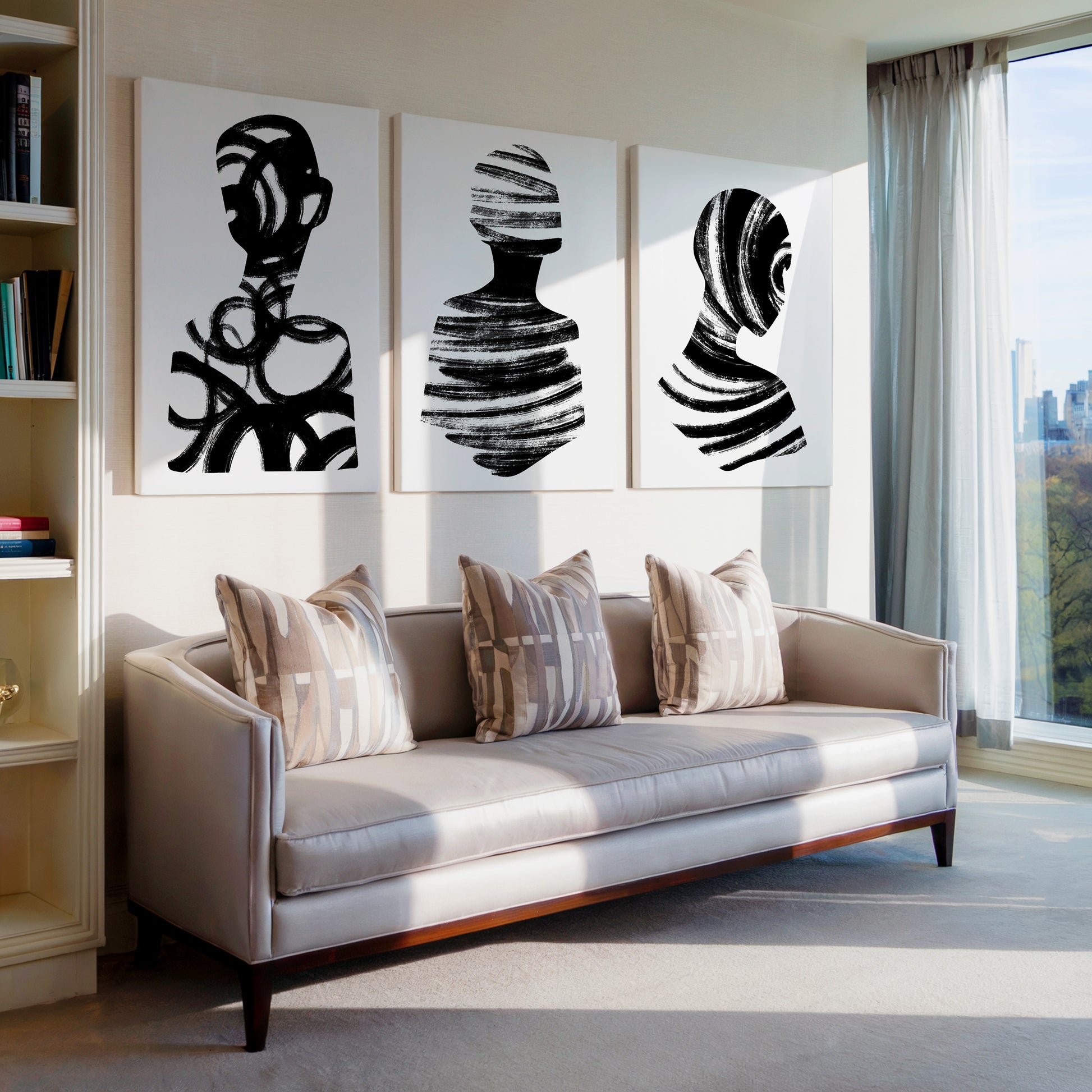 set of 3 black brushstroke figure prints