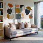 Mid-century organic pebble shapes in olive, terracotta and mustard wall art set of 3 Artrise canvas prints