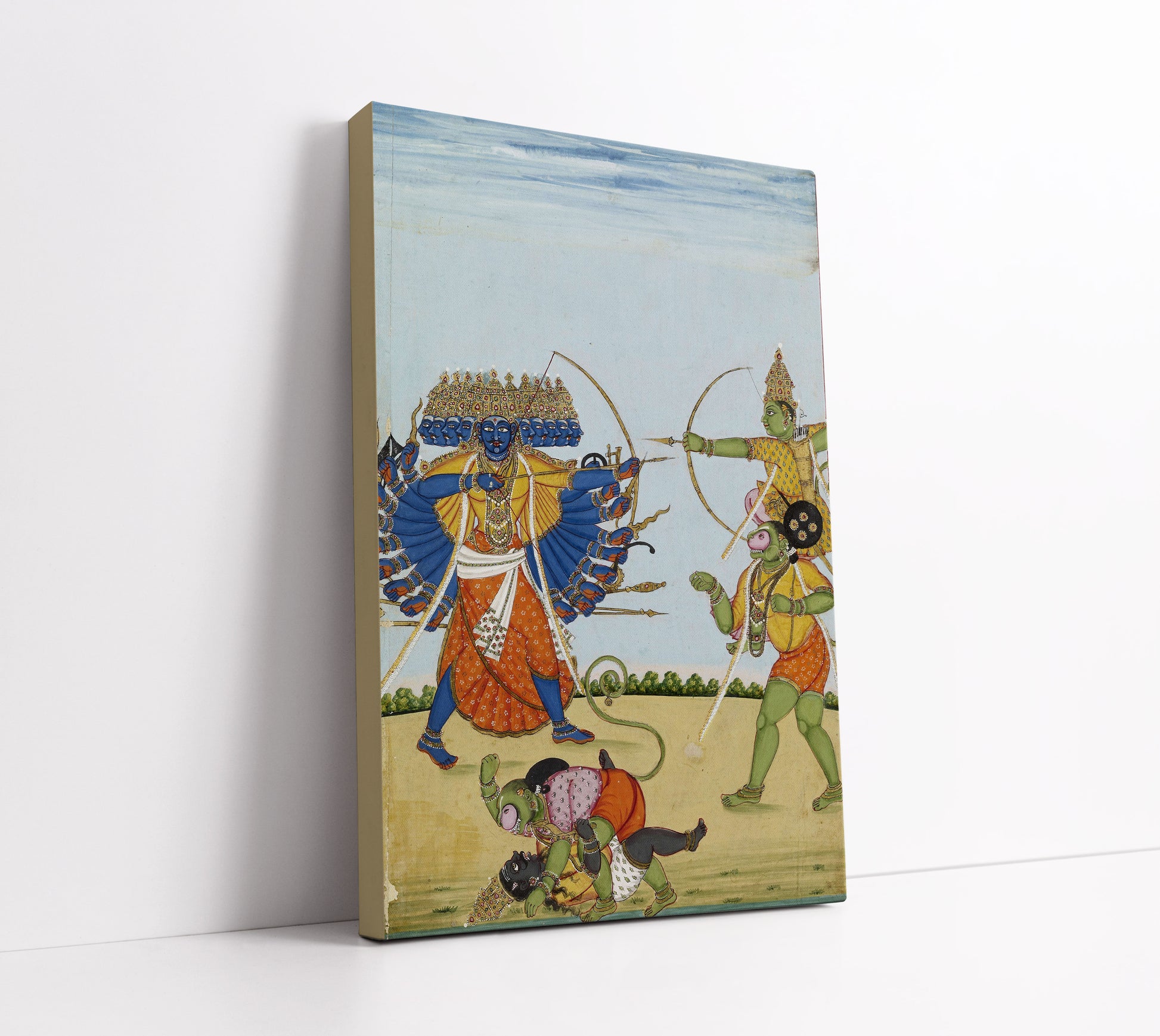 Lord Ram and Hanuman fighting Ravana, an album painting on paper ca. 1820 // Wall Art Print - Artrise