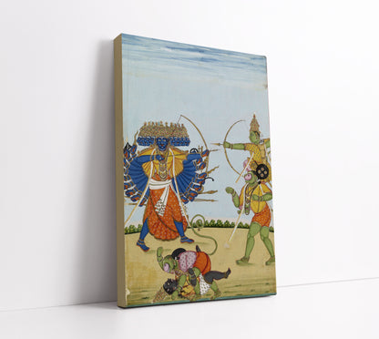 Lord Ram and Hanuman fighting Ravana, an album painting on paper ca. 1820 // Wall Art Print - Artrise