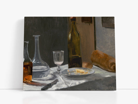 Claude Monet's Still Life with Bottle, Carafe, Bread, and Wine // Wall Art Print - Artrise