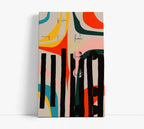 Vibrant abstract canvas art with bold black strokes, colorful curves, modern home decor print