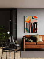 Abstract wall art print with bold geometric shapes and vibrant colors, perfect for modern home decor.