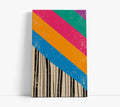 Vibrant abstract canvas art with diagonal color blocks and distressed texture, modern home decor
