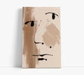 Abstract face canvas art with black brushstrokes on beige background, modern wall decor
