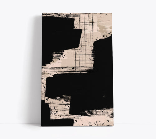 Abstract black and beige wall art print with bold brushstrokes and modern minimalist design