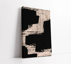 Black and beige abstract canvas art with bold brushstrokes and grid lines, modern wall decor