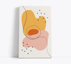 Abstract wall art print with mustard, pink & black shapes on cream canvas, modern home decor